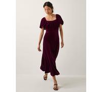 Monsoon Velvet Square Neck Midi Skater Dress Burgundy