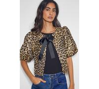 Monsoon Women's Anne Leopard Print Bow Jacket Brown | Size: 20 Monsoon Brown 20