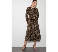 Monsoon Women's Arwen Sequin Leopard Velvet Midi Dress Brown in Chocolate | Size: 8 Monsoon Chocolate 8