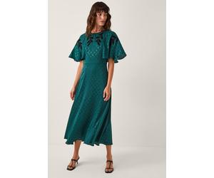 Monsoon Women's Bianca Embroidered Floral Cape Midi Dress Green | Size: 24 Monsoon Green 24