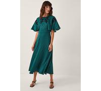 Monsoon Women's Bianca Embroidered Floral Cape Midi Dress Green | Size: 8
