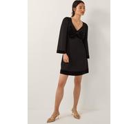 Monsoon Women's Blair Velvet Bow Long Sleeve Mini Dress Black | Size: 24