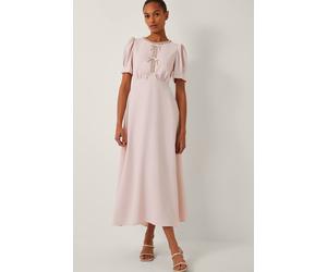 Monsoon Women's Bonnie Bow Puff Sleeve Midi Dress Pink | Size: 20
