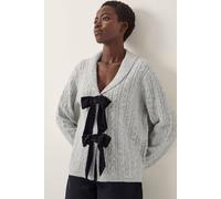 Monsoon Women's Bria Bow Cable Knit Cardigan Sweater Grey | Size: Small