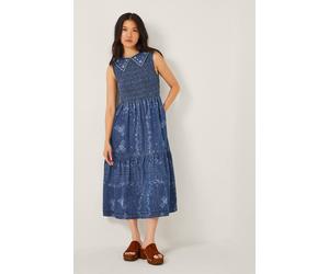 Monsoon Women's Cecily Floral Smocked Denim Midi Dress Blue | Size: XL Monsoon Blue XL