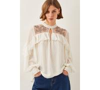 Monsoon Women's Debbie Embellished Polka Dot Ruffle Blouse Ivory | Size: 10