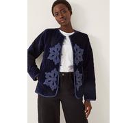 Monsoon Women's Delilah Embroidered Velvet Quilted Jacket Blue | Size: 2XL