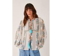 Monsoon Women's Elora Floral Stripe Tie Blouse Ivory | Size: Medium