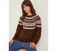 Monsoon Women's Embellished Fair Isle Jumper - Brown, Brown