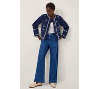Monsoon Women's Evie Floral Embroidered Quilted Jersey Jacket Blue | Size: XL