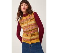 Monsoon Women's Fleur Fair Isle Button Knitted Vest Yellow | Size: XL