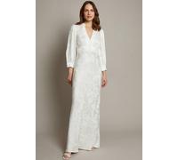 Monsoon Women's Grace Long Sleeve Satin Shirt Wedding Dress Ivory | Size: 10