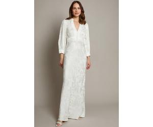 Monsoon Women's Grace Long Sleeve Satin Shirt Wedding Dress Ivory | Size: 10