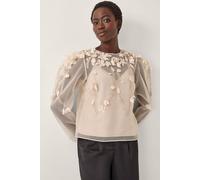 Monsoon Women's Gwen Floral Organza Top Cream | Size: 10 Monsoon Cream 10