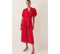 Monsoon Women's Kiana Pintuck Puff-Sleeve Midi Dress Red | Size: 10