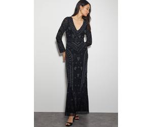 Monsoon Women's Lorelai Beaded Long Sleeve Maxi Dress Black | Size: 8