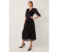 Monsoon Women's Polka Dot Collared Midi Tea Dress - 16 - Black, Black