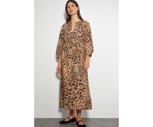 Monsoon Women's Raife Leopard Print Tie Midi Dress in Natural | Size: Medium