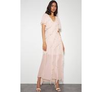 Monsoon Women's Renata Ruffle Maxi Dress Blue in Pink | Size: 16 Monsoon Pink 16