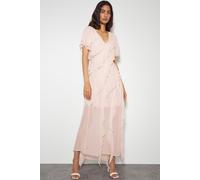 Monsoon Women's Renata Ruffle Maxi Dress Blue in Pink | Size: 22 Monsoon Pink 22