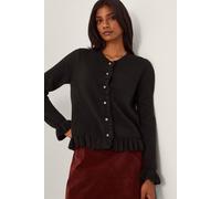 Monsoon Women's Rina Ruffle Cardigan Sweater Black | Size: 2XL
