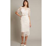 Monsoon Women's Rosa Embroidered Floral Pencil Bridal Skirt Ivory | Size: 16