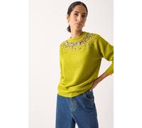 Monsoon Women's Samara Sequin Collar Jumper Green | Size: XL