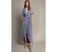 Monsoon Women's Sarah Floral Embellished Maxi Wrap Dress in Mid Blue | Size: 10 Monsoon Mid Blue 10