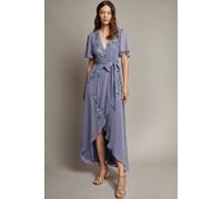 Monsoon Women's Sarah Floral Embellished Maxi Wrap Dress in Mid Blue | Size: 12 Monsoon Mid Blue 12