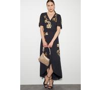 Monsoon Women's Sarah Sequin Floral Midi Wrap Dress Black | Size: 8 Monsoon Black 8