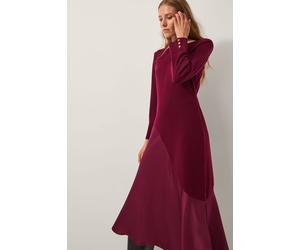 Monsoon Women's Saz Asymmetrical Mix Satin Midi Dress Red in Wine | Size: 18