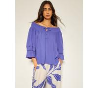 Monsoon Women's Smocked Detail Off The Shoulder Top - Blue, Blue