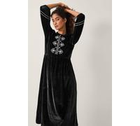 Monsoon Women's Venus Embroidered Stretch Velvet Midi Dress Black | Size: 8 Monsoon Black 8