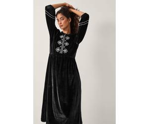 Monsoon Women's Venus Embroidered Stretch Velvet Midi Dress Black | Size: 8 Monsoon Black 8