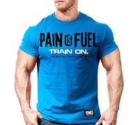 Monsta Clothing Co. Men's Bodybuilding Workout (PainIsFuel) Gym Training T-Shirt, Blue / Bk-wt Art, XXL