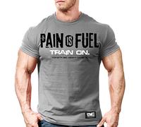 Monsta Clothing Co. Men's Bodybuilding Workout (PainIsFuel) Gym Training T-Shirt, Charcoal / Bk-wt Art, XXL