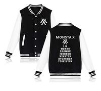 Monsta X Kpop Jacket Baseball Sweatshirt Monsta X Pullover Hip Hop Fans Casual Coats Long Sleeve Sweat Fashion Tops for Men Women Black