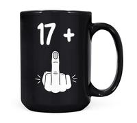 Monster 18th Birthday Mug - I Am 17 + 1, Gift for 18 Year Old, Giant Ceramic Coffee Cup - 15oz Black