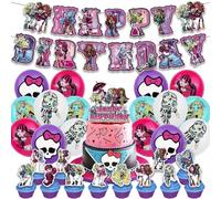 Monster Birthday Decorations, Monster H Party Supplies Include Happy Birthday Banner, Cake Toppers, Balloons Cupcake Toppers for Kids Fans Monster H Party Decor