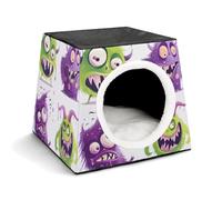 Monster Color Pattern Cat Bed for Indoor Cats - Foldable Cat & Dog House with Removable Cozy Cushion, Waterproof Oxford Washable Pet House for Small Pets 13.8" X 13.8" X 11.8"