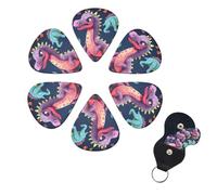 Monster Dinosaur Print Guitar Picks 6 Pack Guitar Plectrums with Pick Holders Bass Picks For Acoustic Guitar Bass Electric Ukulele Includes 0.46mm, 0.71mm, 0.96mm