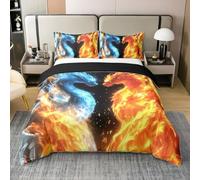 Monster Dragon 100% Cotton Duvet Cover Double For Kids Boys Girls Magical Wild Animals Bedding Set Fire Anime Theme Comforter Cover Ice Fire Dragon Soft Breathable Wildlife Pattern