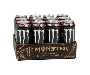 Monster Energy Ultra Black® Carbonated Energy Drink L-Carnitine + Zero Sugar + Taurine, 500.1 ml/500 ml, Pack of 12