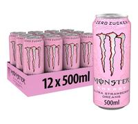 Monster Energy Ultra Strawberry Dreams Energy Drink Tin 12 x 500ml | Caffeinated energy drink with light, sweetish and sour strawberry flavour, full flavour, zero sugar, zero calories