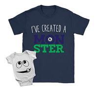 Monster + Face Duo Babygrow and T-Shirt 0-3m Babygrow | Small T-Shirt White + Navy New Baby Arrival Father Funny Gift Xmas