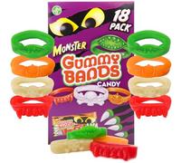 Monster Gummy Bands Halloween Trick or Treat Pass Out Candy, 18 Pack, Individually Wrapped, Assorted Flavors