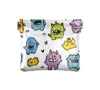 Monster Hand Drawn Pattern Squeeze Coin Purse Pouch Change Holder PU Leather Mini Wallet Coin Pocket for Women Girls Men