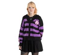 Monster High Alumni Women's Black and Purple Striped Cardigan | Long Sleeve V Neck Button Closure | Everyday Wear & Casual Outfits | Cartoon Theme Design Merch - Medium