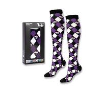 Monster High Skullette Women’s Black, White & Purple Argyle Knee-Length Socks | Retro Cartoon Footwear | Stylish Skullette Graphic Design - 4-8 UK