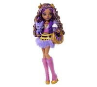 Monster High Doll, Clawdeen Wolf in Purple Moto Jacket and Furry Skirt with Pet Wolf Pup Crescent and 7 Accessories like Book, Croissant and Purse, JHK30